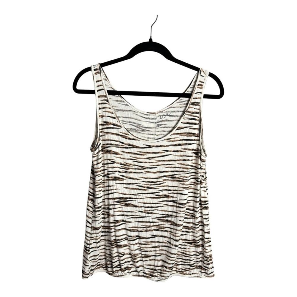 LOFT Brown White Zebra Print Tank Button Back Medium